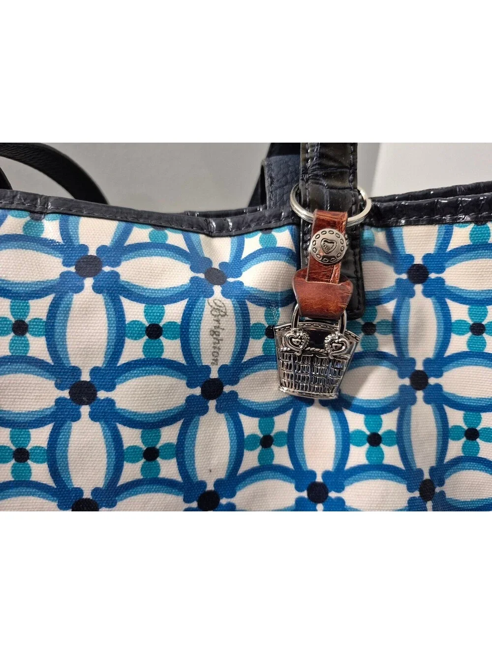 Brighton Araceli Carryall Tote Blue White Geometric Shoulder Bag
